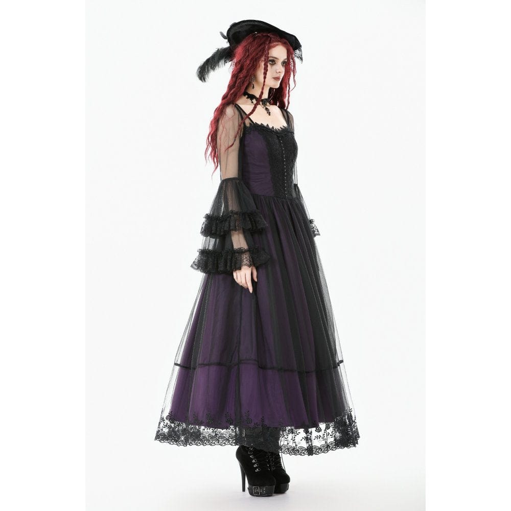 Women's Gothic Violet Square-cut Collar Flared Sleeved Maxi Dress