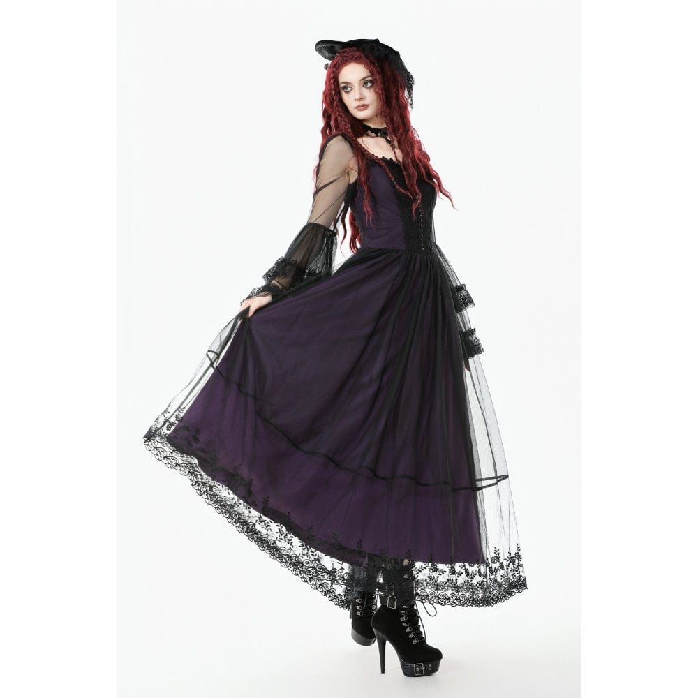 Women's Gothic Violet Square-cut Collar Flared Sleeved Maxi Dress