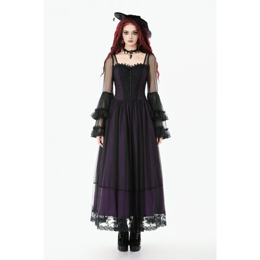 Women's Gothic Violet Square-cut Collar Flared Sleeved Maxi Dress