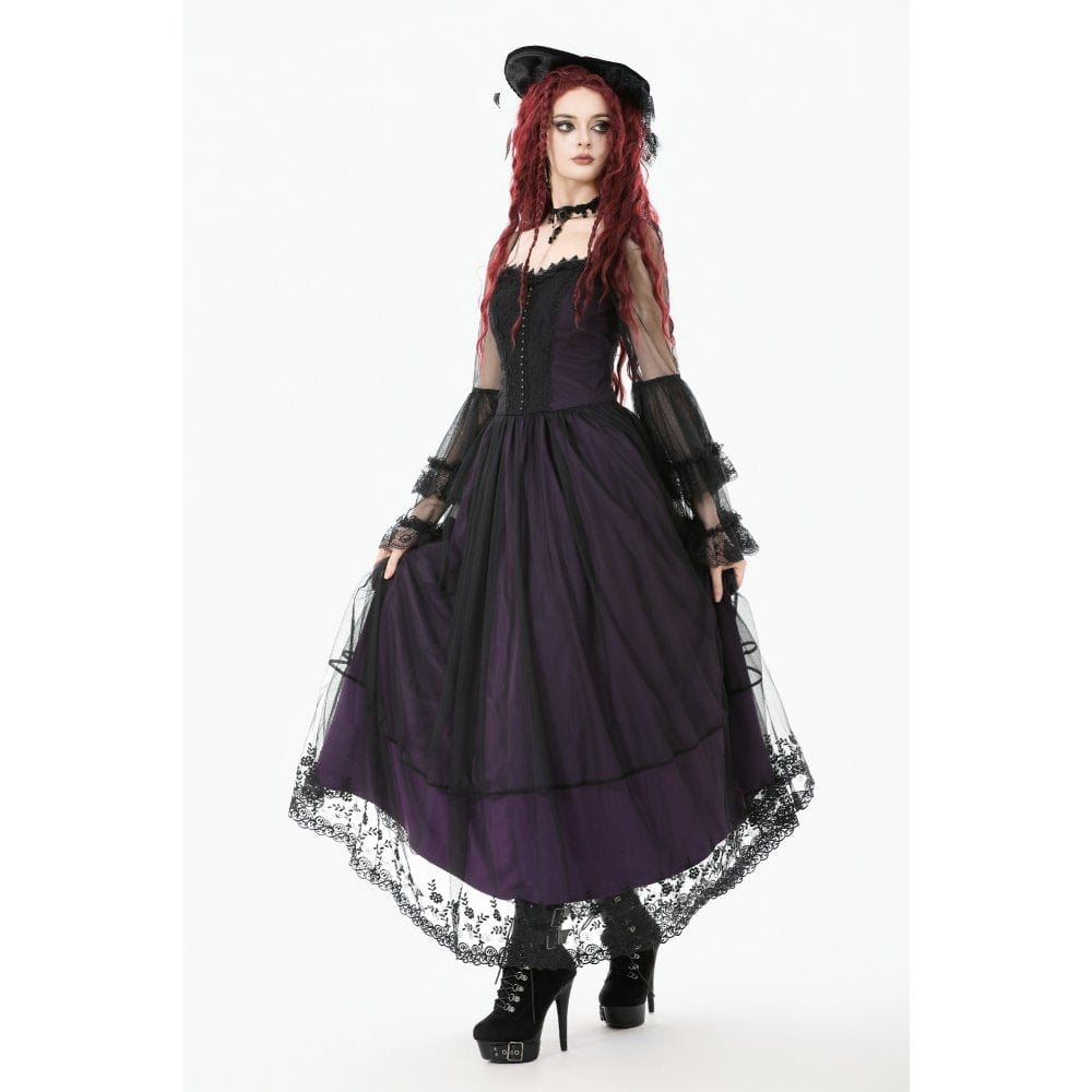 Women's Gothic Violet Square-cut Collar Flared Sleeved Maxi Dress