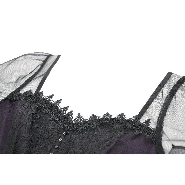 Women's Gothic Violet Square-cut Collar Flared Sleeved Maxi Dress