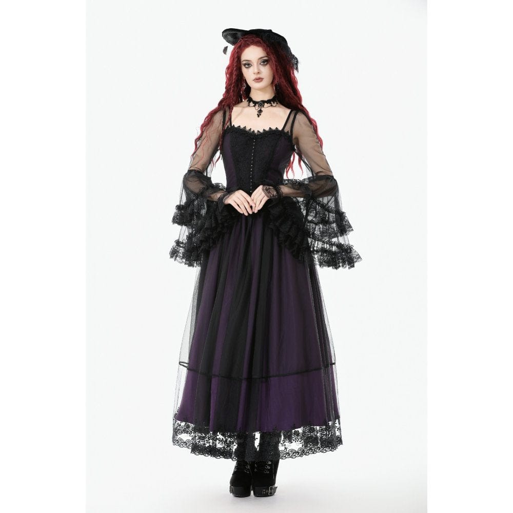 Women's Gothic Violet Square-cut Collar Flared Sleeved Maxi Dress