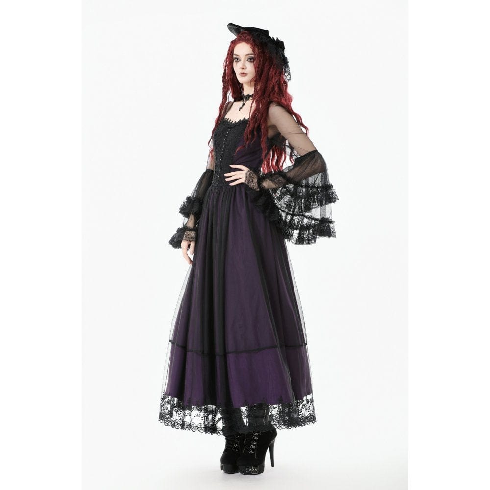 Women's Gothic Violet Square-cut Collar Flared Sleeved Maxi Dress