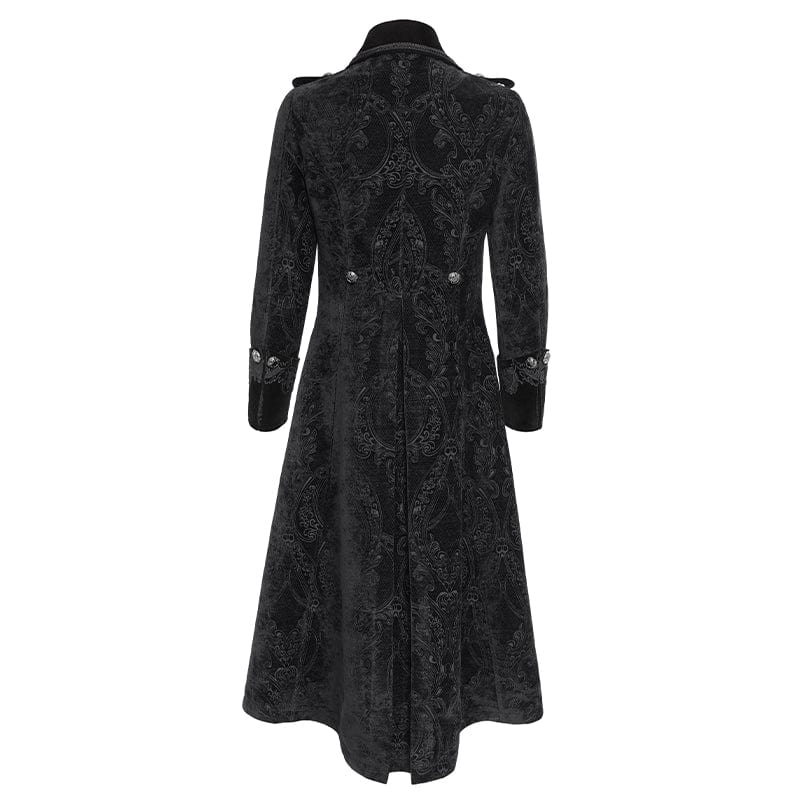 Men's Gothic Lapel Collar Embroidered Velvet Coat Black