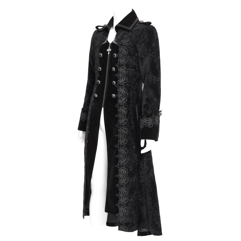 Men's Gothic Lapel Collar Embroidered Velvet Coat Black