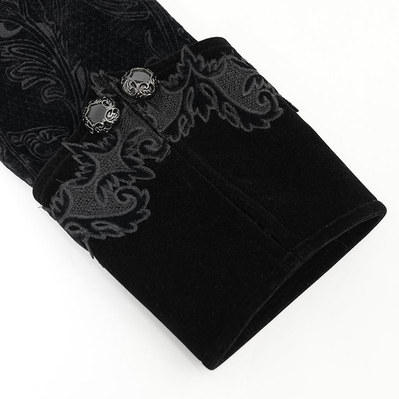 Men's Gothic Lapel Collar Embroidered Velvet Coat Black