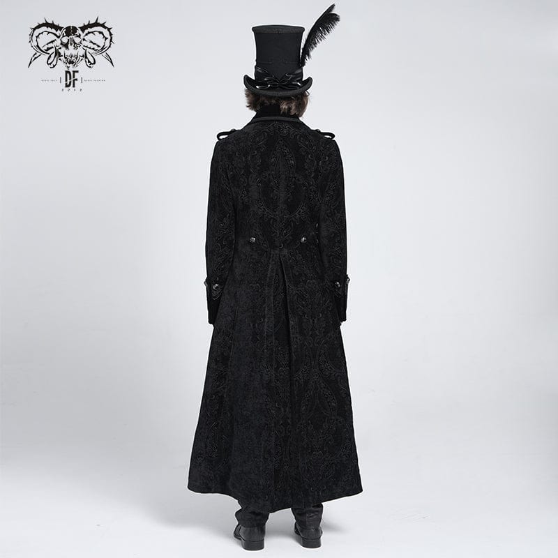 Men's Gothic Lapel Collar Embroidered Velvet Coat Black