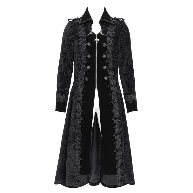 Men's Gothic Lapel Collar Embroidered Velvet Coat Black