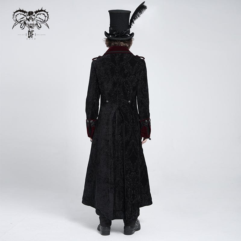 Men's Gothic Lapel Collar Embroidered Velvet Coat Red