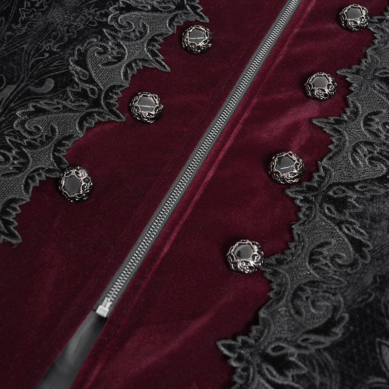 Men's Gothic Lapel Collar Embroidered Velvet Coat Red