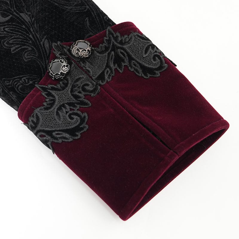 Men's Gothic Lapel Collar Embroidered Velvet Coat Red
