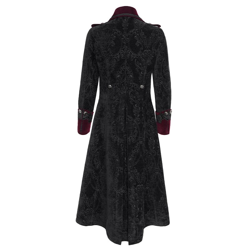 Men's Gothic Lapel Collar Embroidered Velvet Coat Red