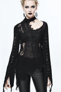 Women's Asymmetric Lace Trimmed Goth Top