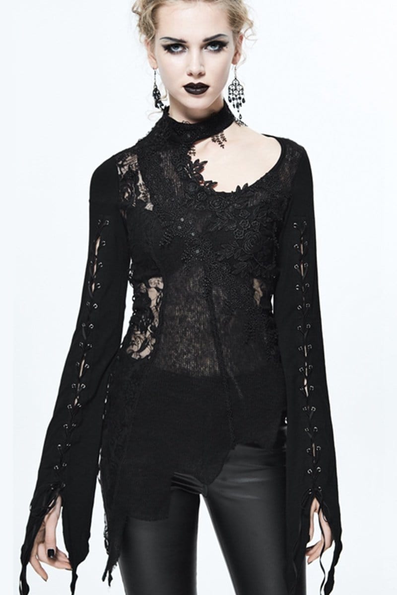 Women's Asymmetric Lace Trimmed Goth Top