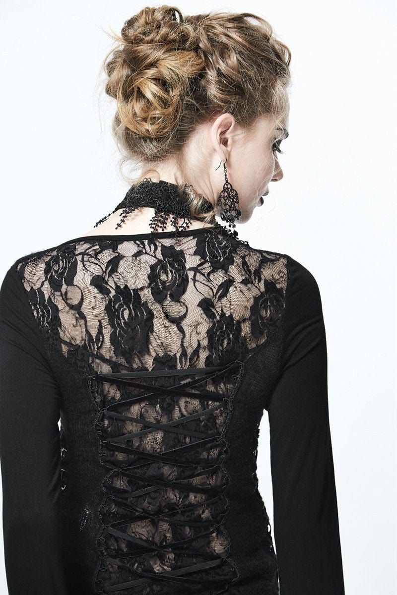 Women's Asymmetric Lace Trimmed Goth Top