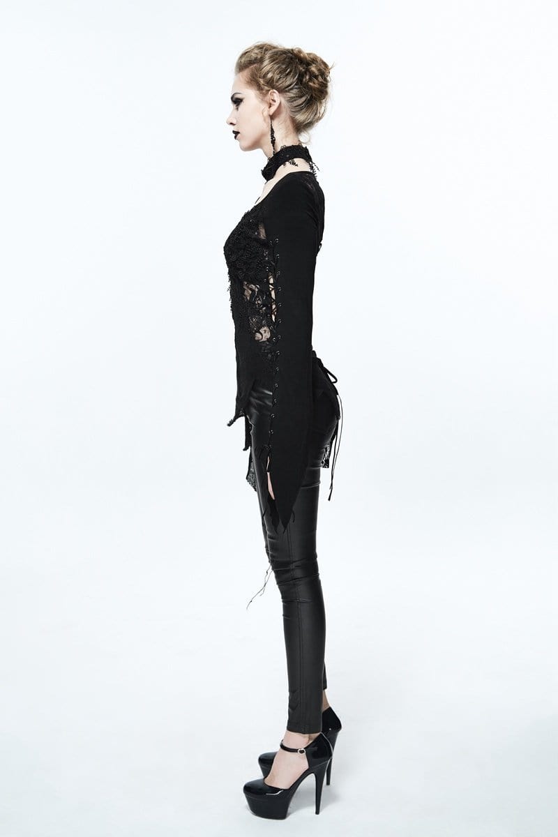 Women's Asymmetric Lace Trimmed Goth Top