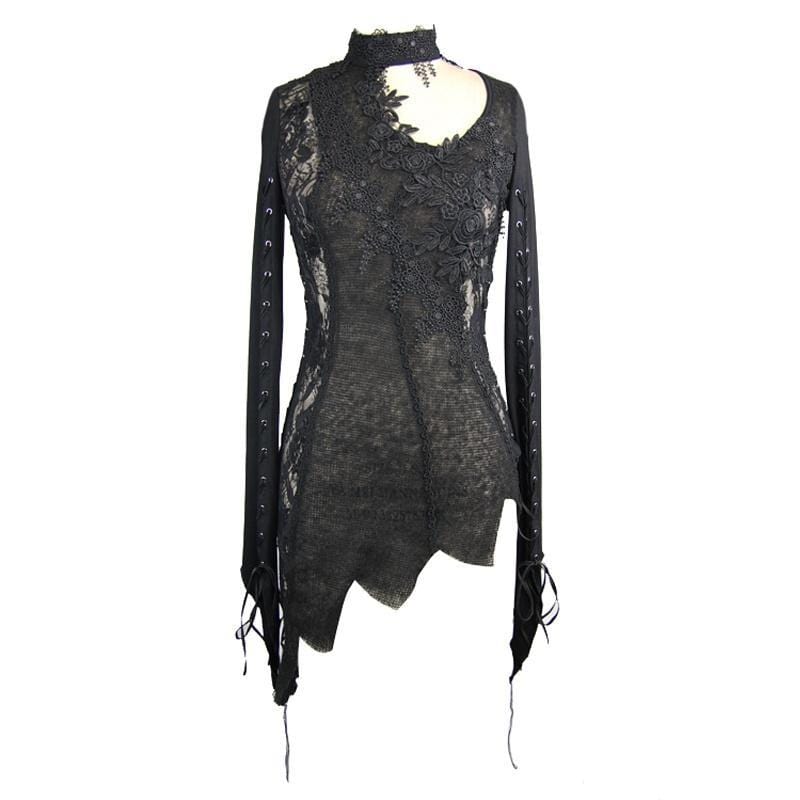 Women's Asymmetric Lace Trimmed Goth Top