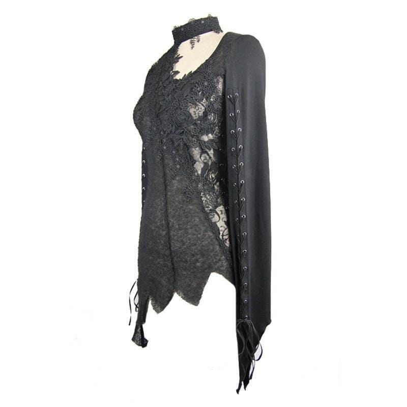 Women's Asymmetric Lace Trimmed Goth Top