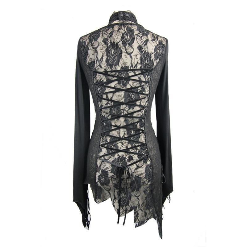 Women's Asymmetric Lace Trimmed Goth Top