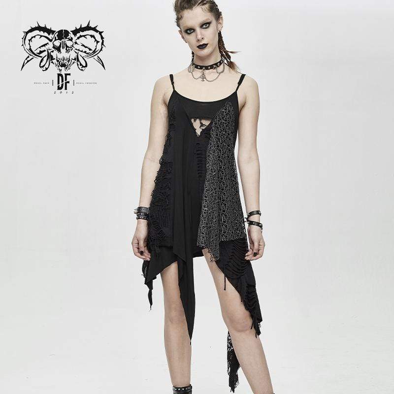 Women's Asymmetric Spliced Ripped Stripe Dresses