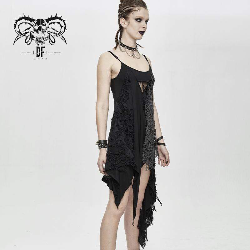 Women's Asymmetric Spliced Ripped Stripe Dresses