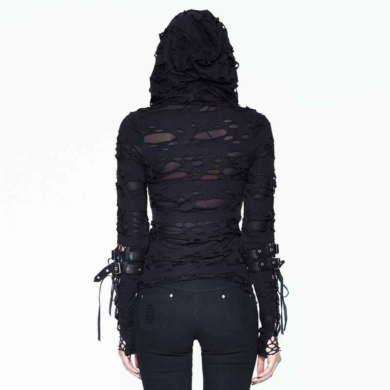 Women's Distressed Hooded Punk Goth Top