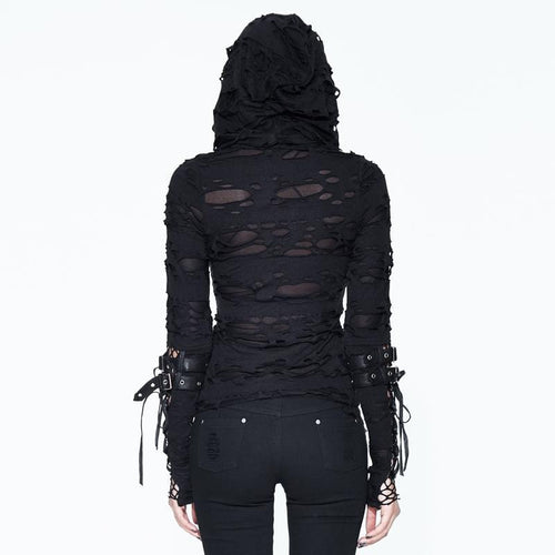 Women's Distressed Hooded Punk Goth Top