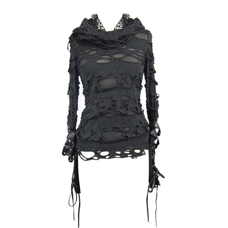 Women's Distressed Hooded Punk Goth Top