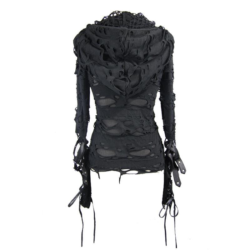 Women's Distressed Hooded Punk Goth Top