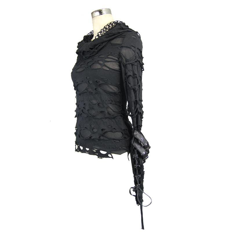 Women's Distressed Hooded Punk Goth Top