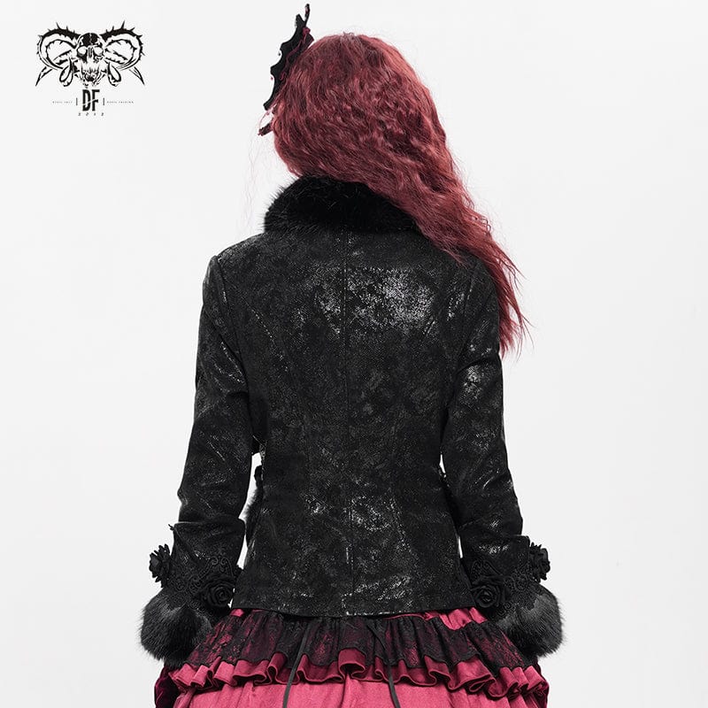 Women's Gothic Buckle Strap Rose Floral Embroidered Coat