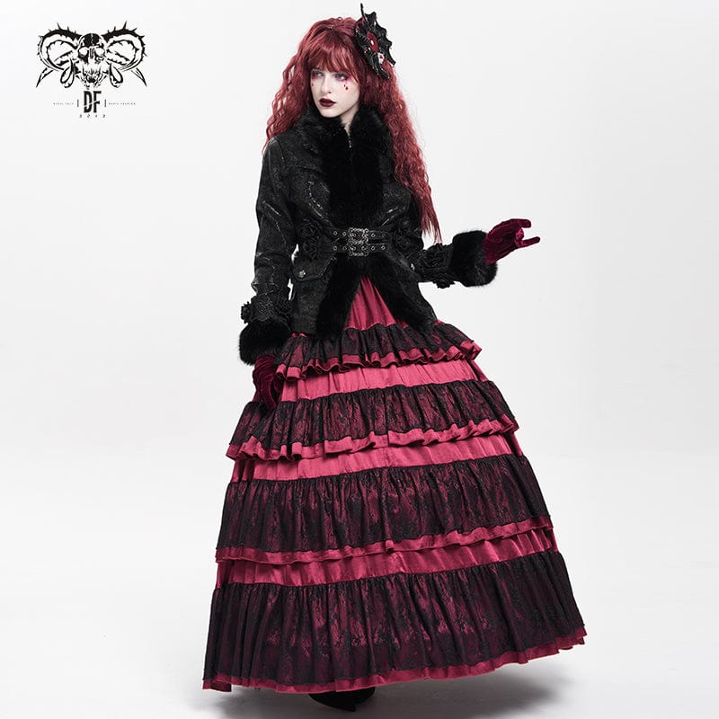 Women's Gothic Buckle Strap Rose Floral Embroidered Coat