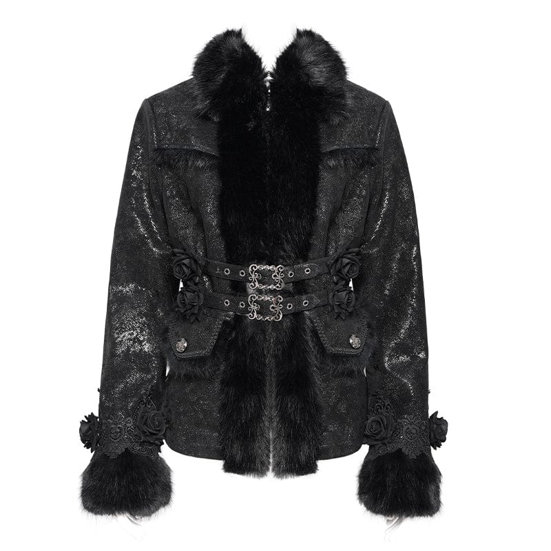 Women's Gothic Buckle Strap Rose Floral Embroidered Coat