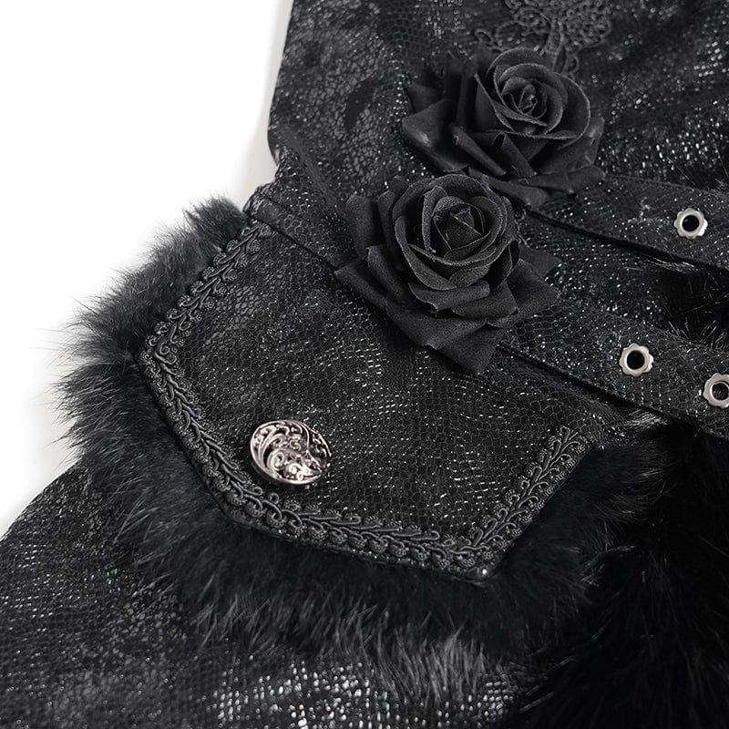 Women's Gothic Buckle Strap Rose Floral Embroidered Coat
