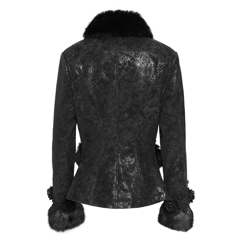 Women's Gothic Buckle Strap Rose Floral Embroidered Coat