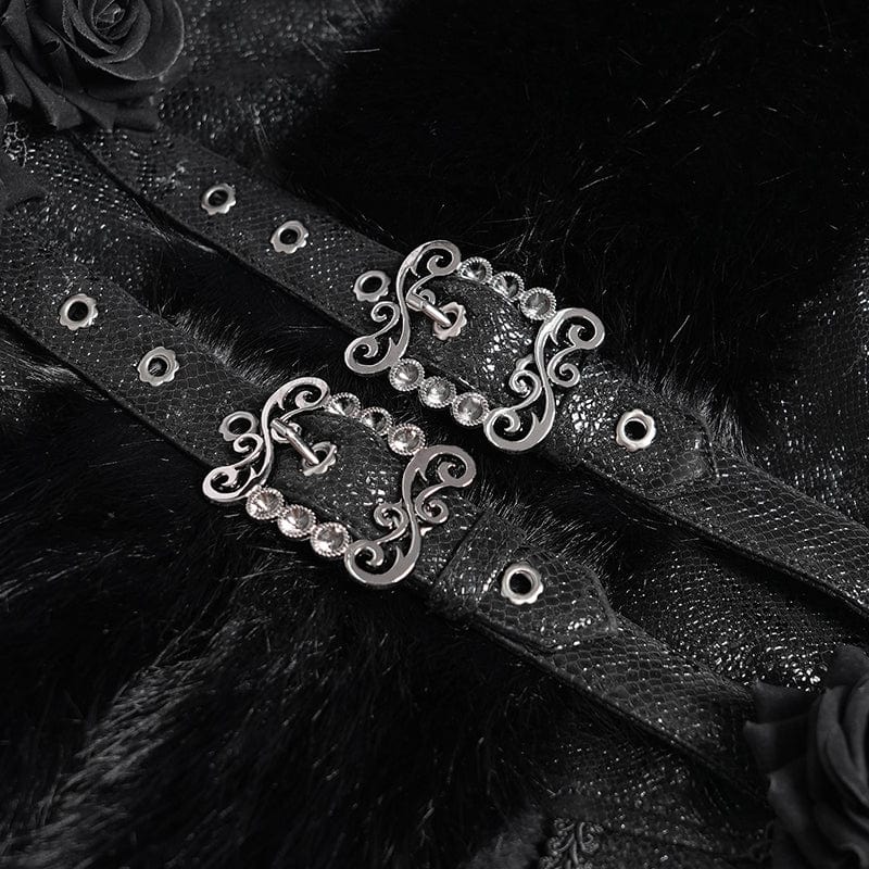Women's Gothic Buckle Strap Rose Floral Embroidered Coat