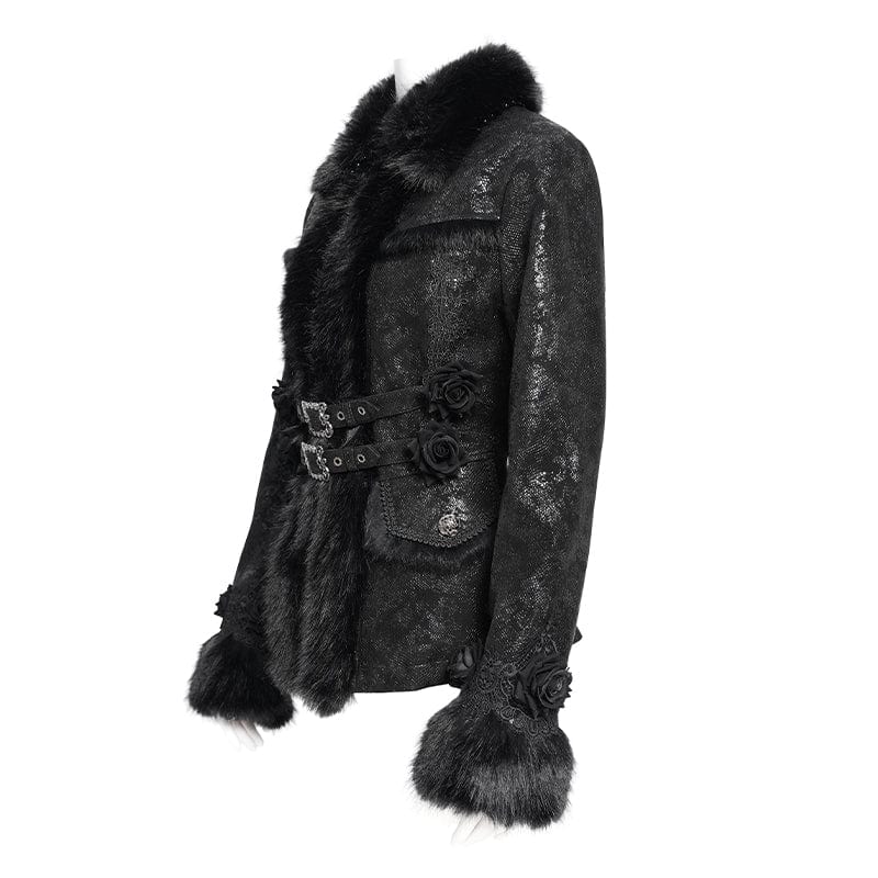 Women's Gothic Buckle Strap Rose Floral Embroidered Coat