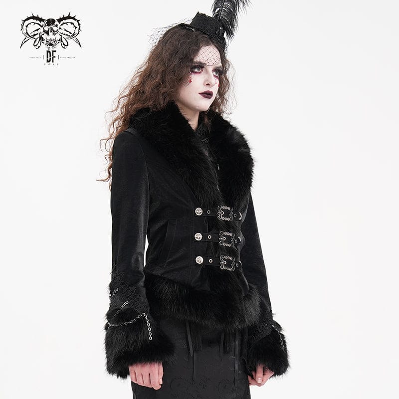 Women's Gothic Faux Fur Bucket-up Chain Jacket