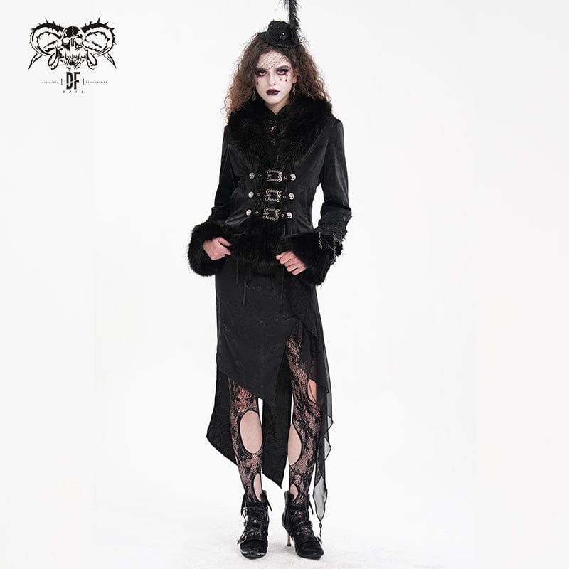 Women's Gothic Faux Fur Bucket-up Chain Jacket