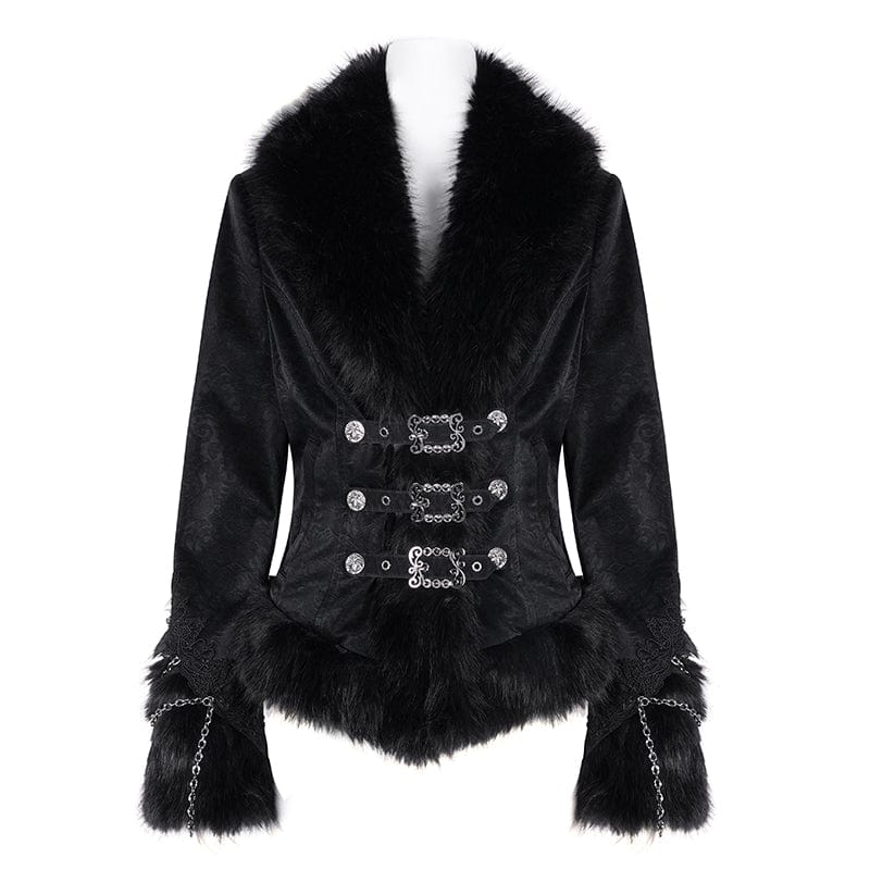 Women's Gothic Faux Fur Bucket-up Chain Jacket