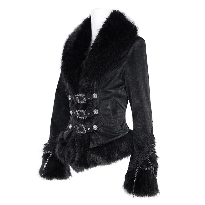 Women's Gothic Faux Fur Bucket-up Chain Jacket