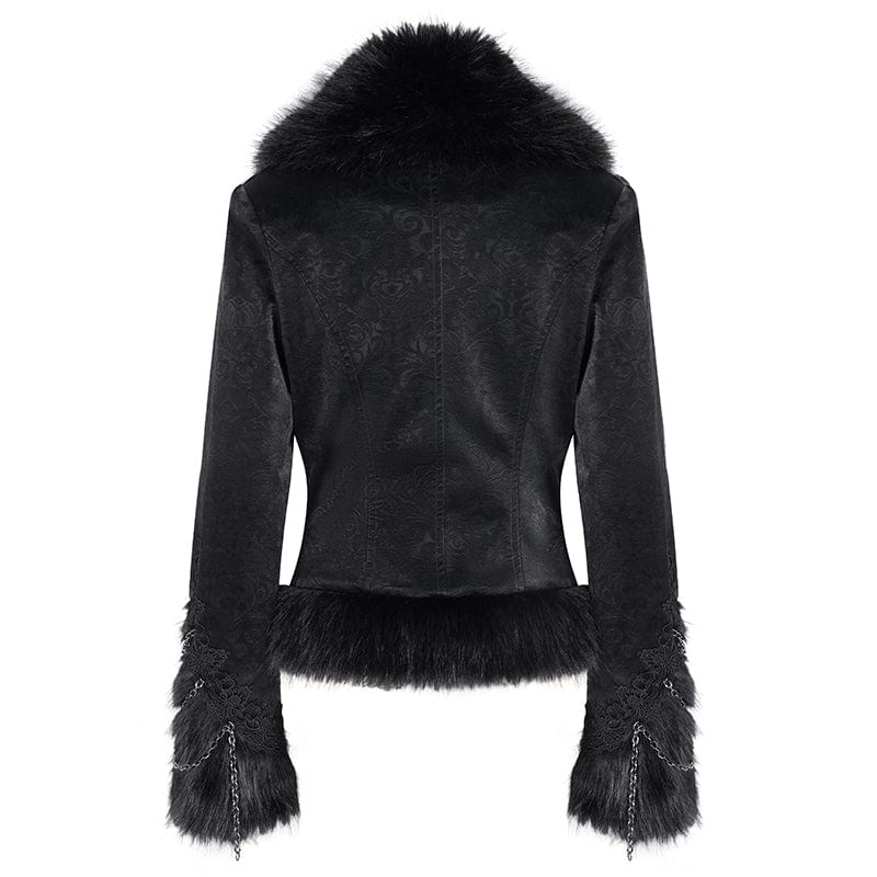 Women's Gothic Faux Fur Bucket-up Chain Jacket
