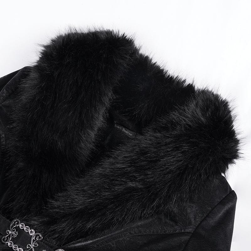 Women's Gothic Faux Fur Bucket-up Chain Jacket
