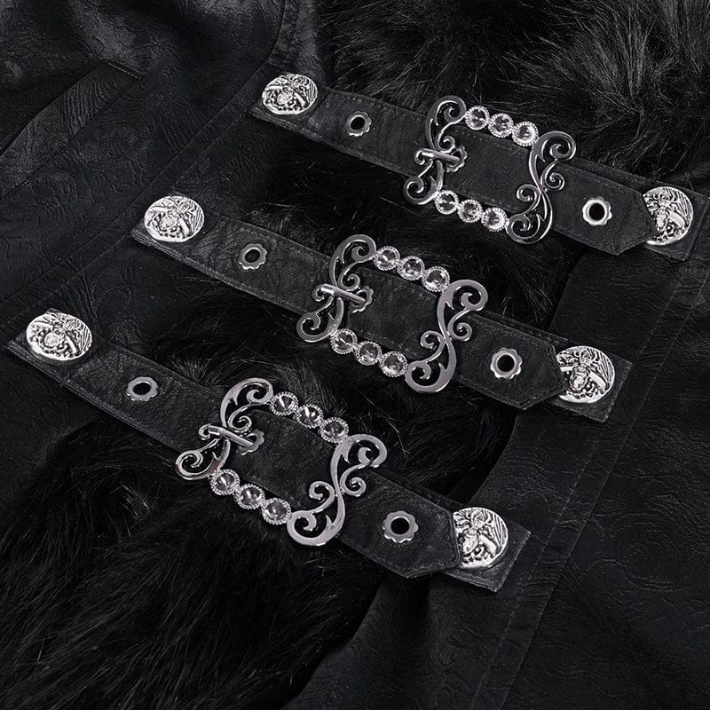 Women's Gothic Faux Fur Bucket-up Chain Jacket