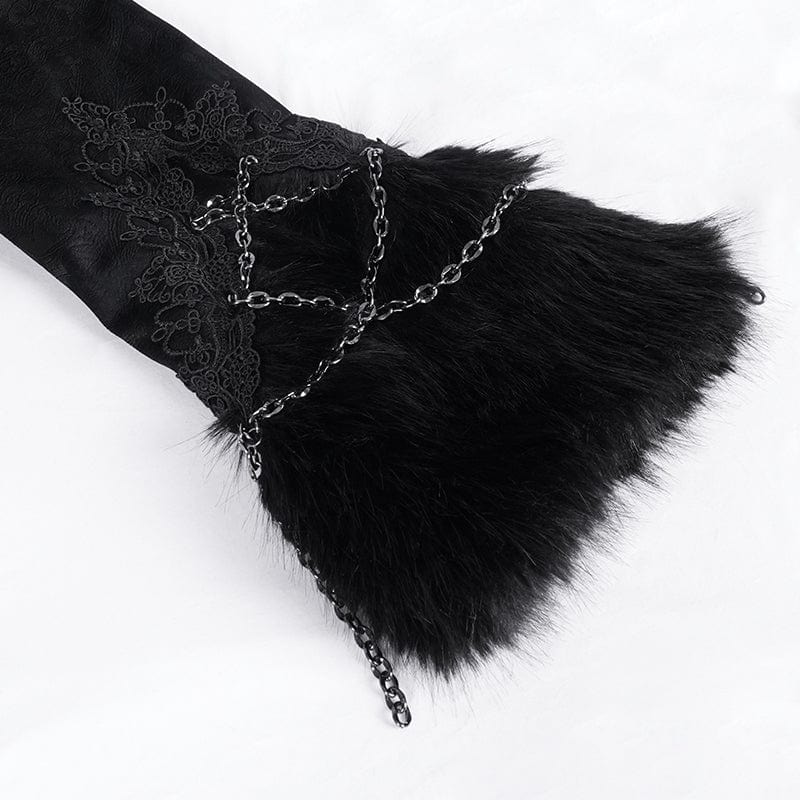 Women's Gothic Faux Fur Bucket-up Chain Jacket