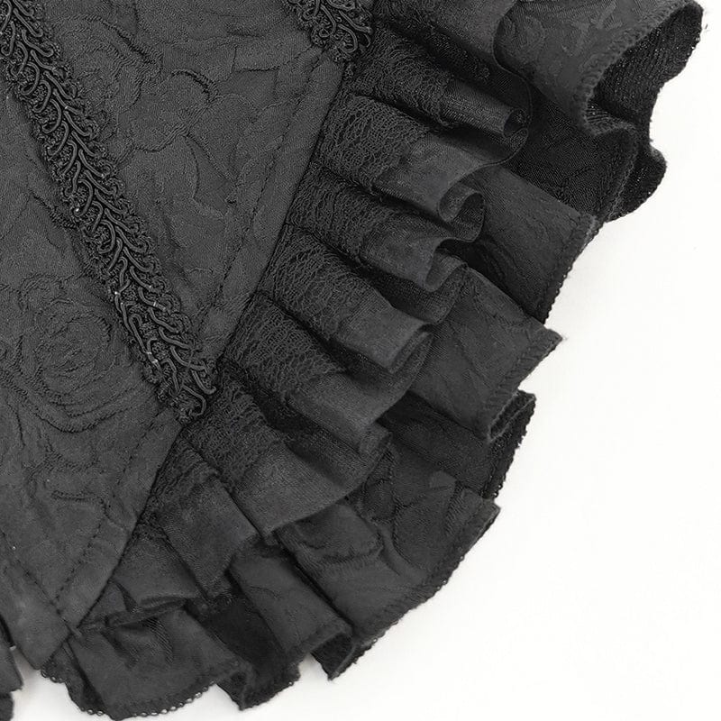 Women's Gothic Floral Embroidered Ruffled Lace-up Tank Top Black