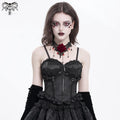 Women's Gothic Floral Embroidered Ruffled Lace-up Tank Top Black