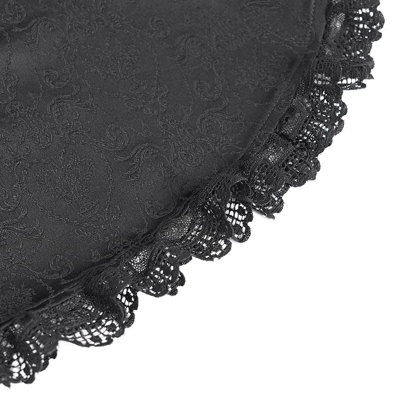 Women's Gothic Floral Jacquard Lace-up Puff Sleeved Shirt Black