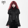 Women's Gothic Floral Jacquard Lace-up Puff Sleeved Shirt Black
