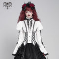 Women's Gothic Floral Jacquard Lace-up Puff Sleeved Shirt White